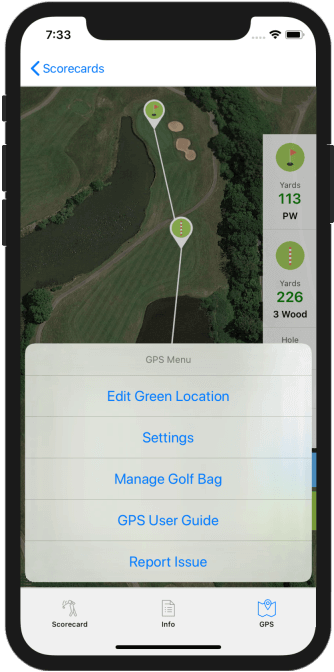 Golf GPS App Menu